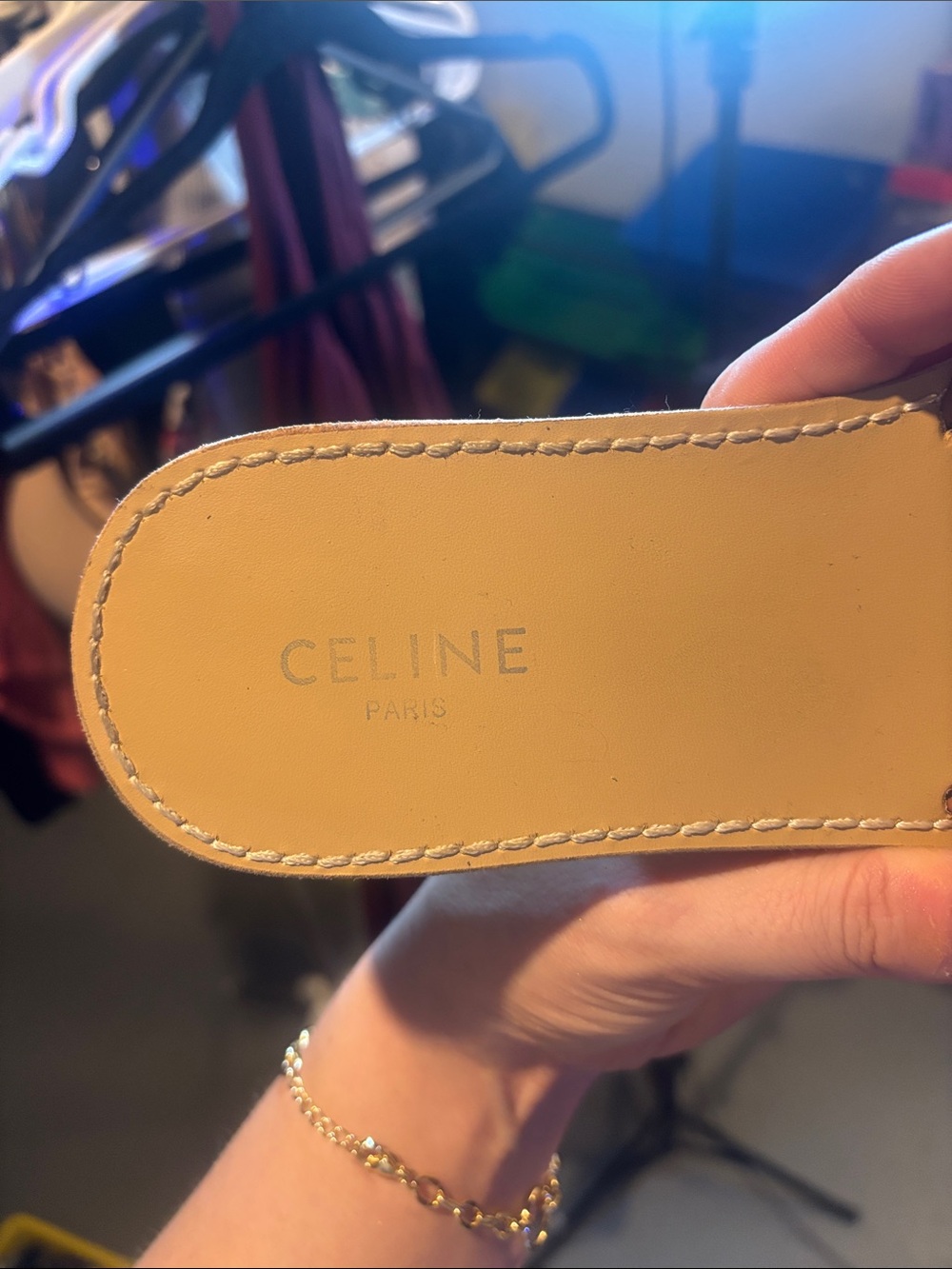 Celine Tan and Brown Calfskin Leather Slide Sandals - Picture 5 of 7